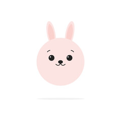 Rabbit head flat icon. Animal bunny cute pink face vector illustration. Isolated on white background.
