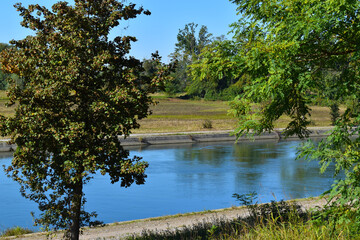 view of a countryside landscape with river and wild nature