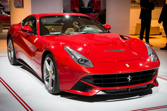 Ferrari F12 Berlinetta sports car  showcased at the AutoRAI Motor Show. AMSTERDAM - APR 16, 2015
