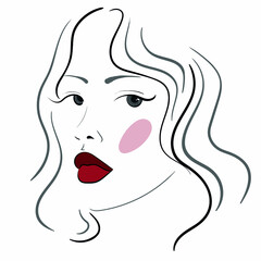 vector elegant linear drawing of a woman's face. a modern Doodle is a symbol for cosmetics. isolated sophisticated illustration.