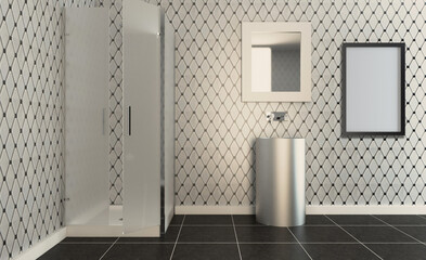 Bathroom interior bathtub. 3D rendering.. Blank paintings.  Mockup.