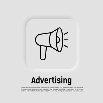 Advertising thin line icon. Megaphone, annoucement, marketing. Vector illustration.