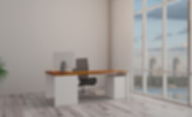 Office interior design in whire color. 3D rendering.. Abstract blur phototography