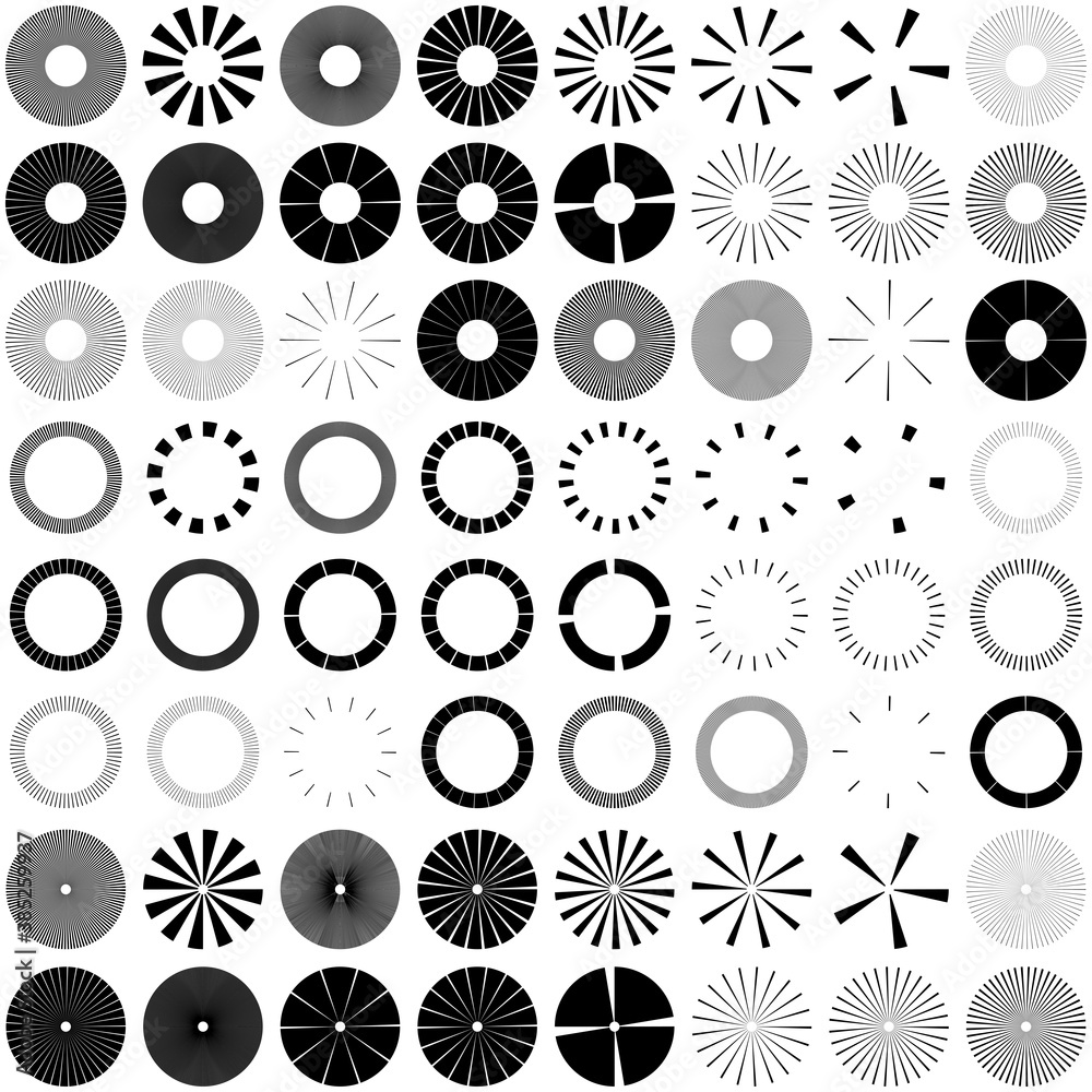 Leinwandbilder set of circular radial, radiating lines, beams, rays. geometric circle vector illustration. cyclic l