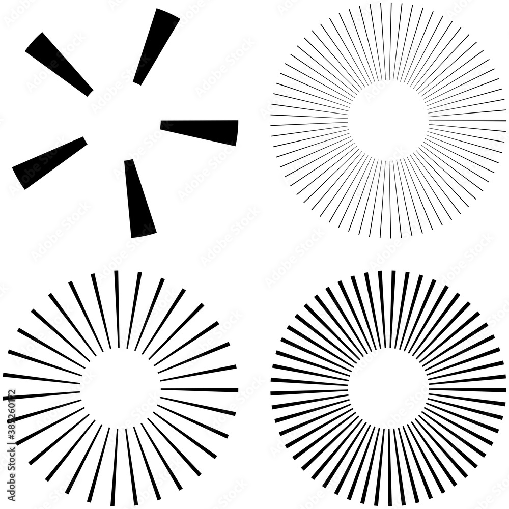 Leinwandbilder set of circular radial, radiating lines, beams, rays. geometric circle vector illustration. cyclic l