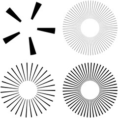 Set of Circular radial, radiating lines, beams, rays. Geometric circle vector illustration. Cyclic loop concentric pattern
