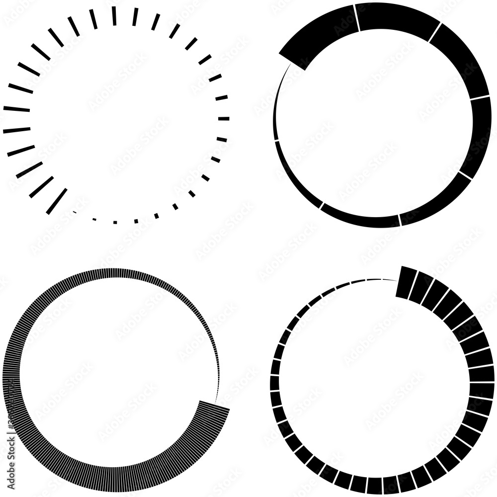 Leinwandbilder Set of Circular radial, radiating lines, beams, rays. Geometric circle vector illustration. Cyclic loop concentric pattern