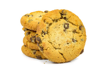 Chocolate chips cookies on white background