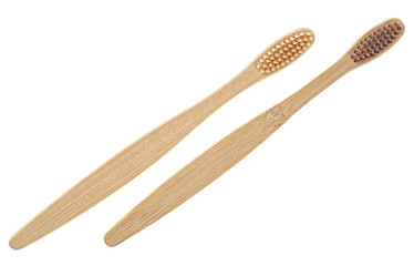 Wooden toothbrushes isolated on a white background. Bamboo toothbrush. Dental concept.