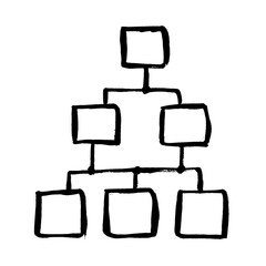 Organization chart with people icons. Corporate hierarchy concept. Vector infographics element. Doodle grunge thin, flat, digital icon for web and mobile Minimalist company organization structure.