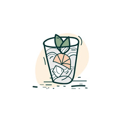 Lemon water color icon. Hand drawing sketch. Morning healthy refreshing drink. Glass of water with lemon slices. Morning ritual. Productive routine concept. Detox Water. Isolated vector illustration 