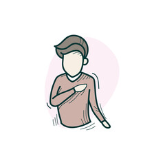 Gratitude practice color icon. Hand drawing sketch.Man performs thanksgiving practice.Pray, blessing.Morning ritual. Productive morning routine concept. Time management.Isolated vector illustration 