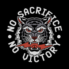 Lightning Eyes Tiger with No Sacrifice No Victory Slogan Vector Artwork for Apparel and Other Uses