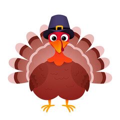 Turkey with pilgrim hat thanksgiving day character