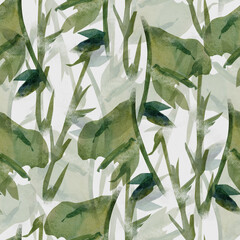 watercolor floral pattern with green plant