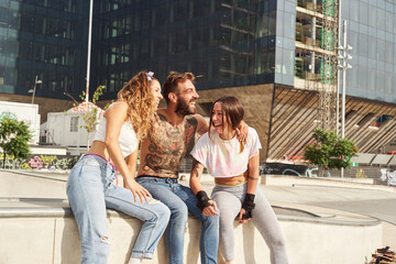 Group of young friends hanging out together.