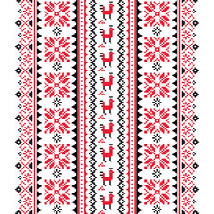 Ukrainian, Belarusian folk art vector seamless pattern in red and black, inspired by traditional cross-stitch design Vyshyvanka 

