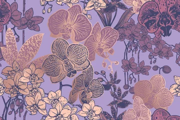 Nahtloses mit Blumenmuster mit tropischen Blumenorchideen. Vektor © marinavorona