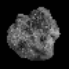 Asteroid on black background. 3d rendering. Picture rock. Asteroid pixel art.