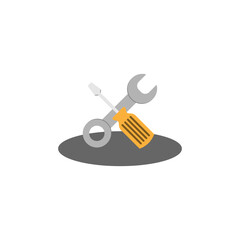 Settings icon gray with orange with shadow. Screwdriver and wrench. Vector EPS10