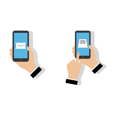 Seth river with phone icon colored with shadow opening closing email. Vector EPS10