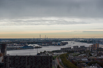 The port of Rotterdam skyline seen from the TV Tower