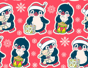Obraz na płótnie Canvas Seamless pattern with cute penguins