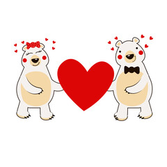 vector polar bear love 14 february valentine's day red heart