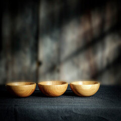 A wooden table in the kitchen on a sunny morning and sharp rays of the sun shining through the window