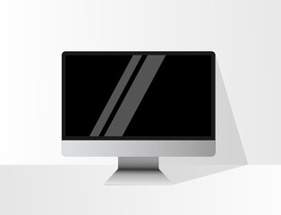 Realistic monitor icon on white background with shadow Gray monitor for work and play. Vector EPS10