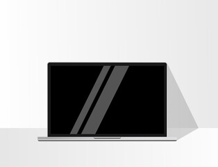 Realistic laptop icon on white background with shadow. Gray laptop for work and play Vector EPS10.