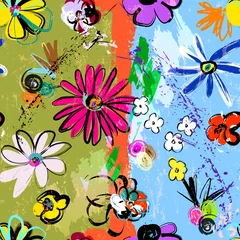 Gardinen abstract background composition, with paint strokes, splashes and flowers, seamless © Kirsten Hinte