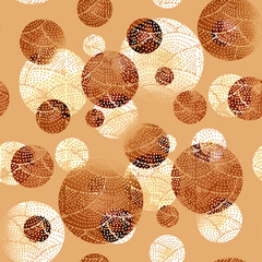 seamless pattern with textured balls in brown tints
