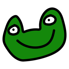 Cute green frog cartoon face on white background