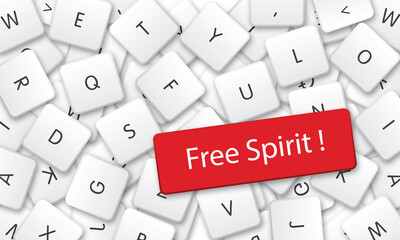 Free Spirit in white keyboard keys background