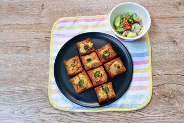 fried bread with chop pork spread eat couple with pickled vegetable sauce