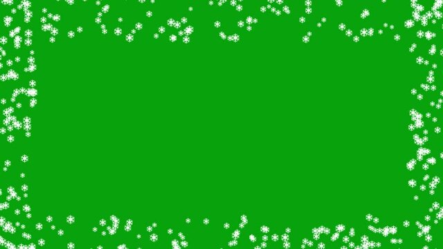 Snow particles frame motion graphics with green screen background