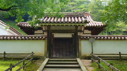 Japanese temple garden moss gate