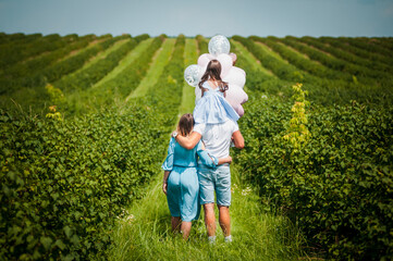 Fototapeta premium family walks in the currant garden