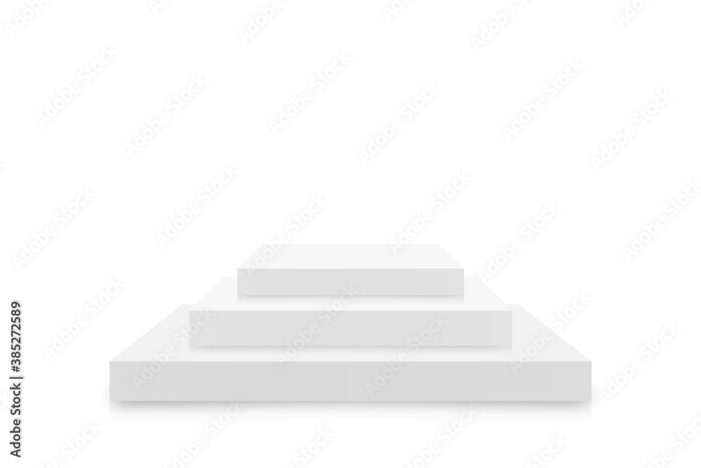 Poster white 3d podium mockup in square shape. empty stage or pedestal mockup isolated on white background.