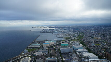Osaka city aerial panorama view