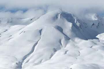 Winter Alps mountains view in France.