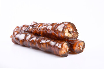 Traditional Turkish dessert; Walnut baton sausage. It is made with grape molasses and walnuts.
