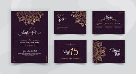 Luxury mandala based wedding invitation card set	
