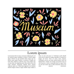 Online museum vector banner template with lettering.
