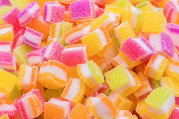 Square shaped jelly candies. (Selective focus)