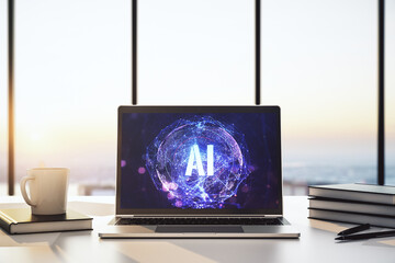 Creative artificial Intelligence symbol concept on modern computer monitor. 3D Rendering