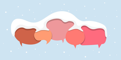 Flat design speech bubbles with snow. Vector