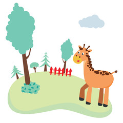 Fototapeta premium Giraffe standing inside a fence at the zoo