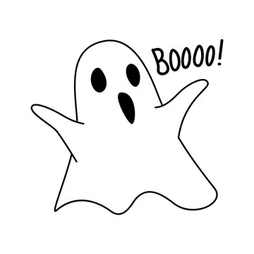 Ghost in doodle drawing style. Halloween icon. Vector illustration